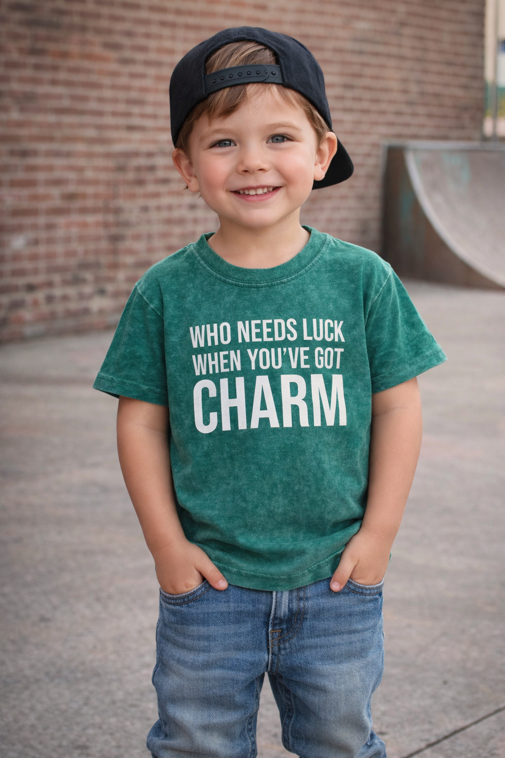 Green kids St. Patrick’s Day shirt Who Needs Luck graphic tee