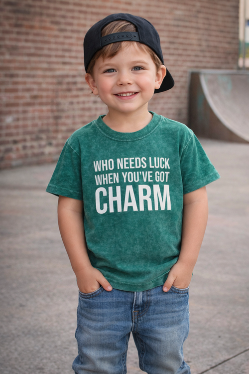 Green kids St. Patrick’s Day shirt Who Needs Luck graphic tee